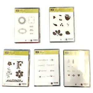 Stampin Up! 5 Complete Stamp Sets, Flowers, Labels, Tags, Vintage, and more